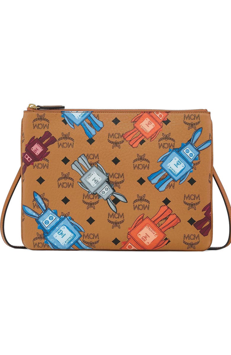 MCM Aren Crossbody Pouch in Rabot Visetos, Main, color, Cognac