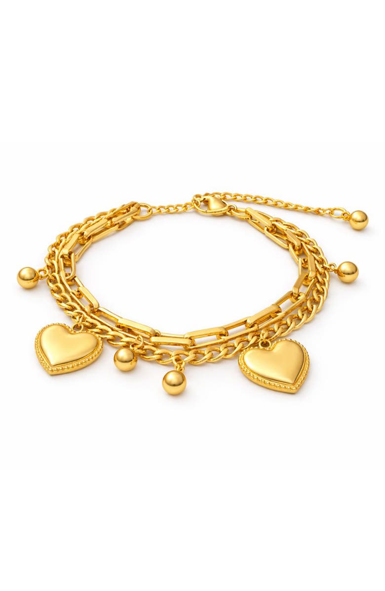 REBL Heart Charm Layered Bracelet, Main, color, Gold