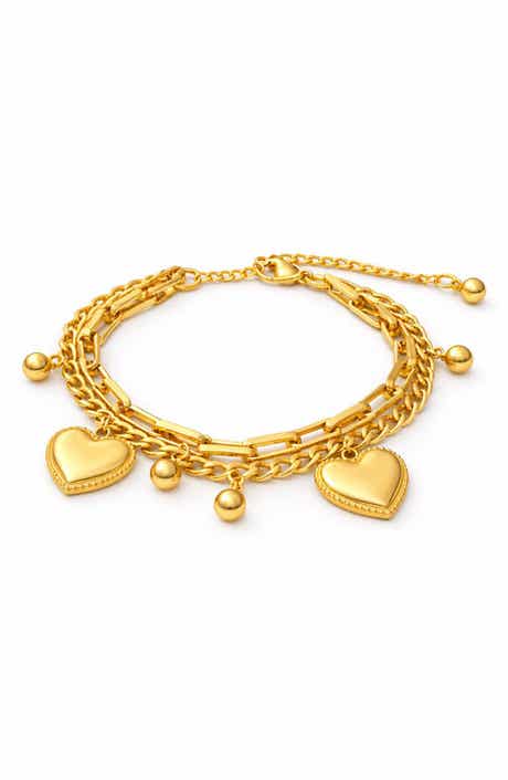 REBL Heart Charm Layered Bracelet