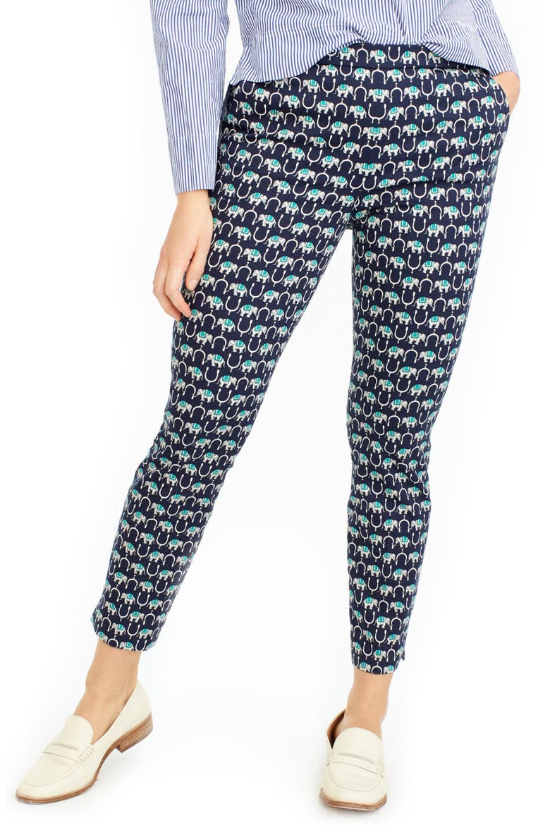 Martie Elephant Print Slim Crop Pants, Main, color, BRIGHT NAVY