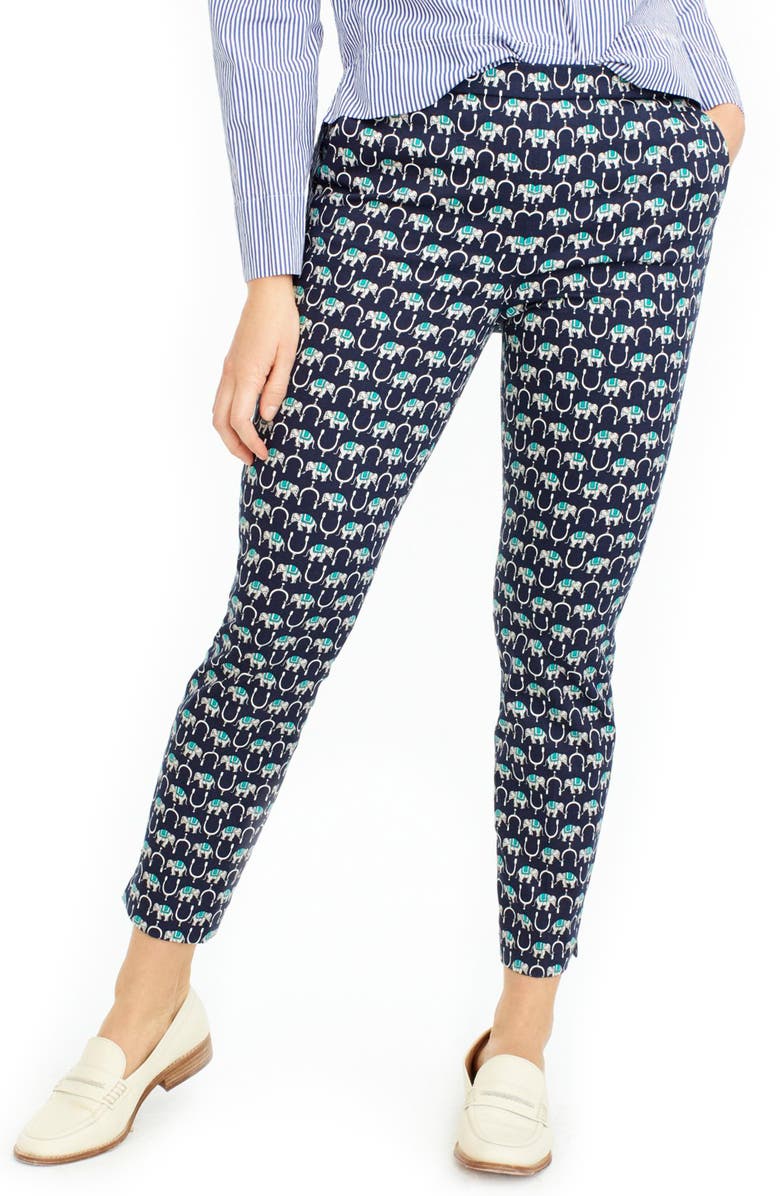 J.Crew Martie Elephant Print Slim Crop Pants, Main, color,