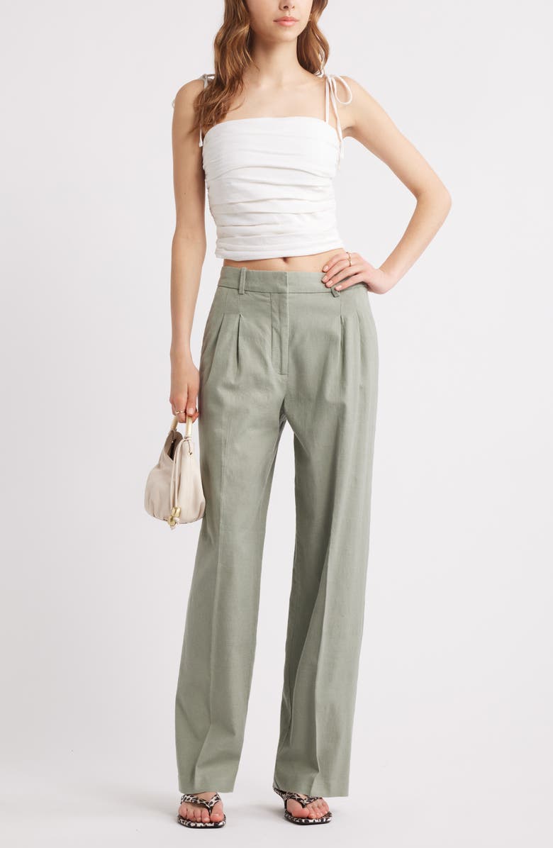 Open Edit Everyday Linen Blend Pants, Alternate, color, Green Halo