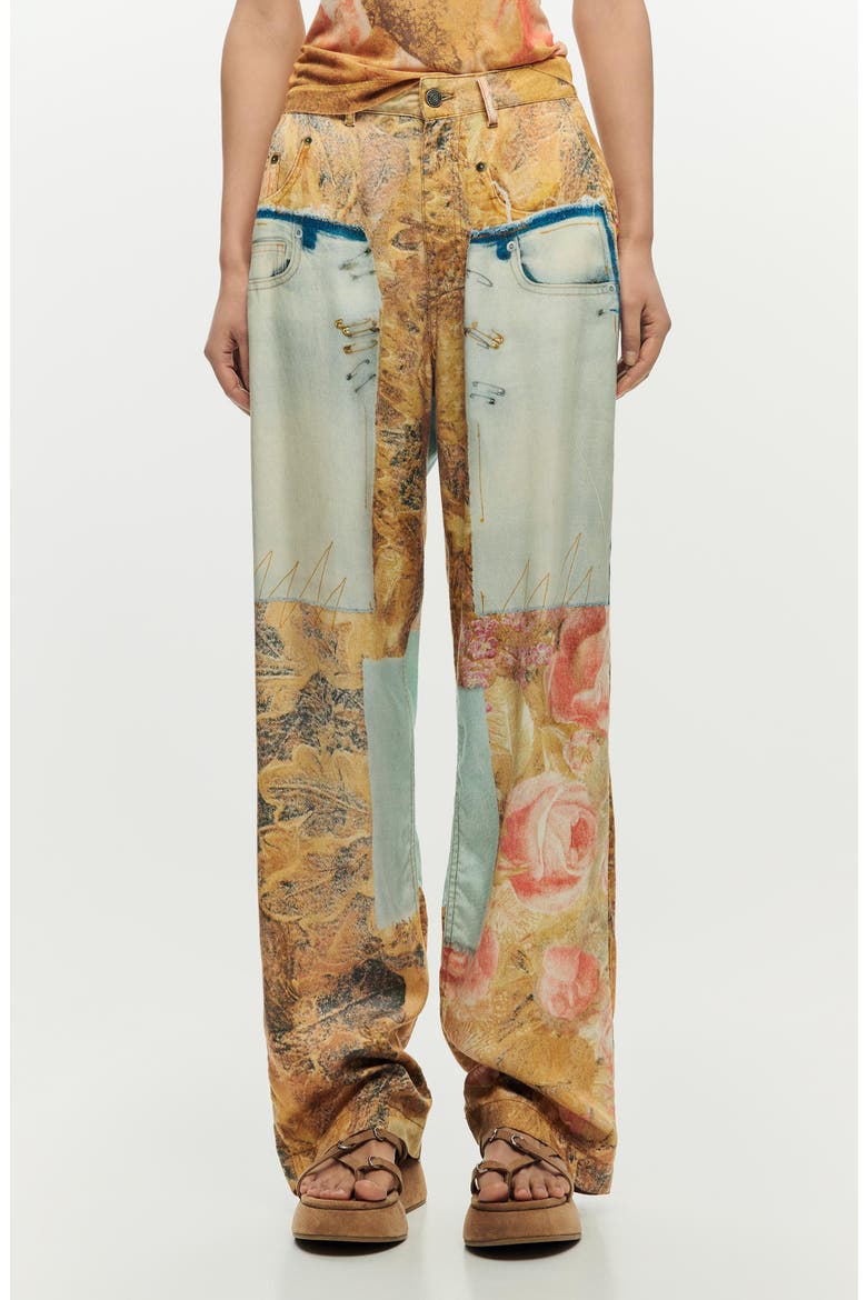 Straight Leg Patchwork Pants, Main, color, MEDIUM BEIGE