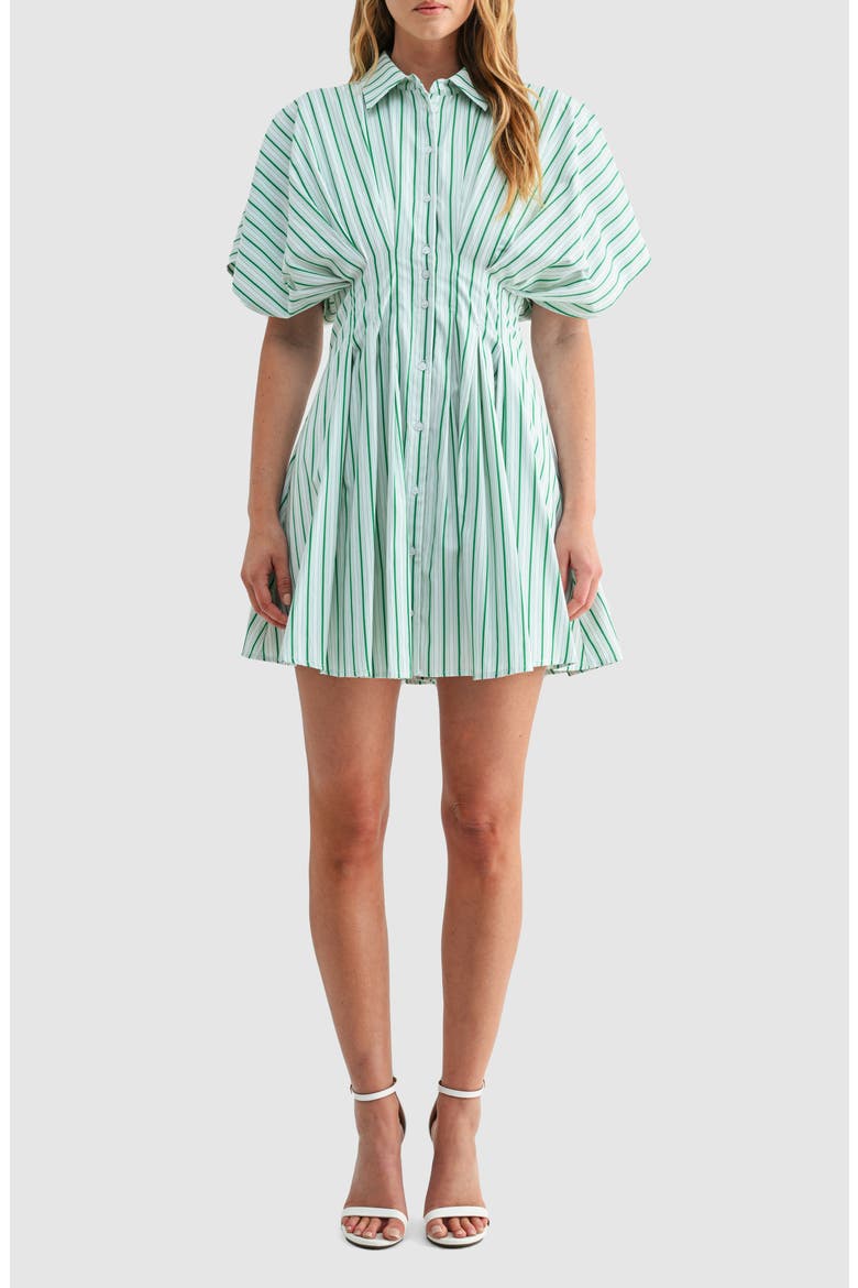 Stripe Pleated Dolman Sleeve Mini Shirtdress, Main, color, GREEN STRIPE