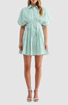 Mila Mae Stripe Pleated Dolman Sleeve Mini Shirtdress