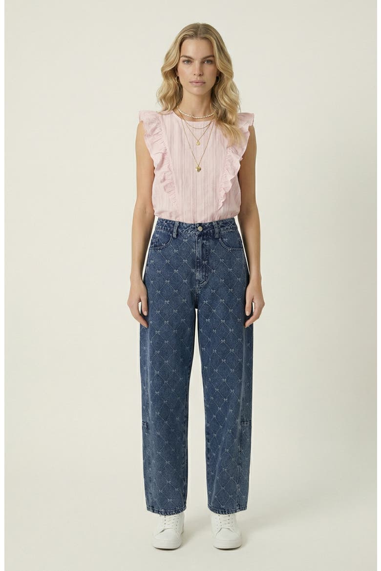 Embroidered Denim Barrel Leg Trousers, Main, color, Blue