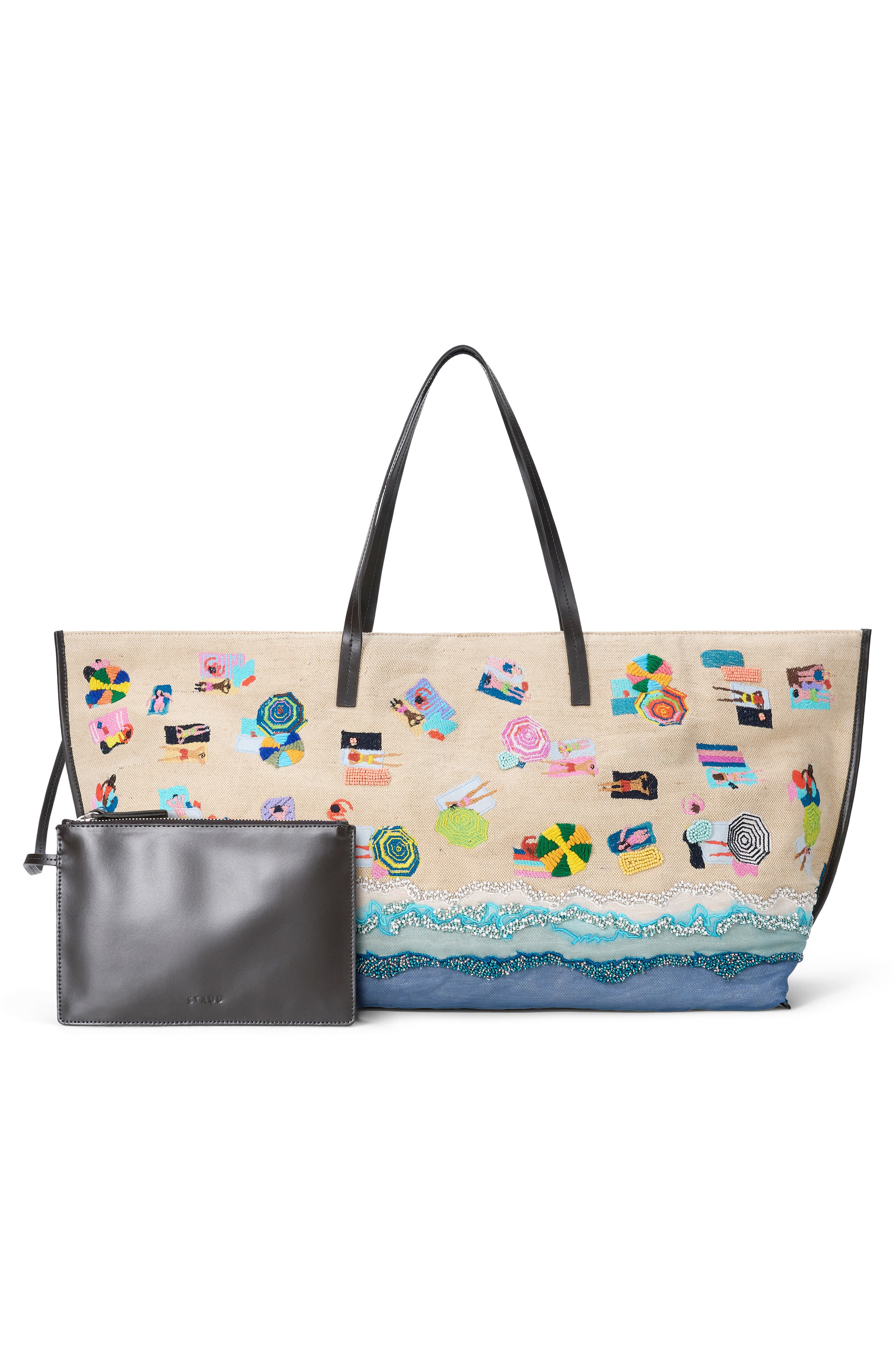 STAUD Large Christos Beaded & Embroidered Jute Tote, Alternate, color, Beach Day
