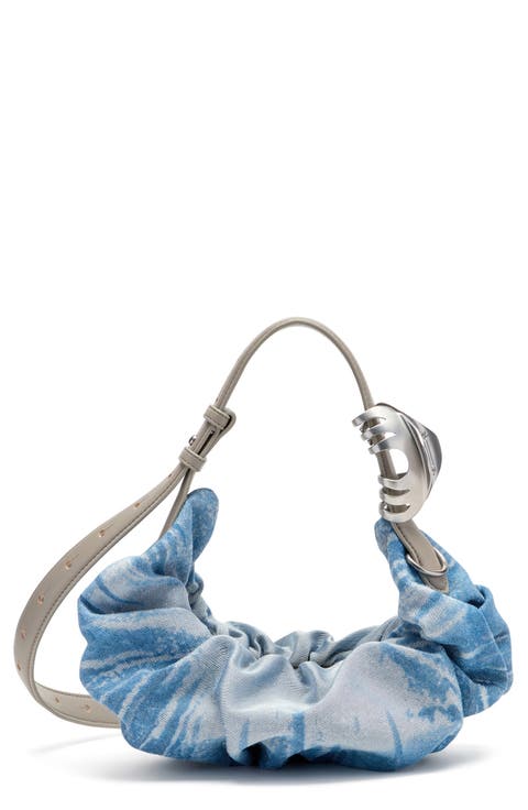 Grab-D-Small Scrunched Satin Denim Hobo Bag