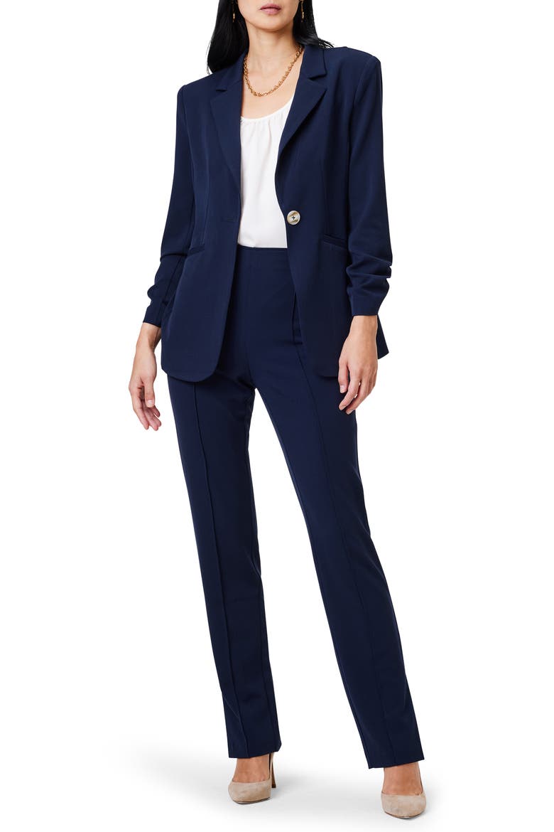 Avenue Scrunch Sleeve Blazer, Alternate, color, DARK INDIGO