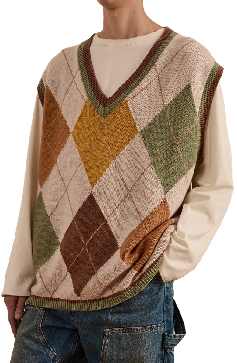 FOUND Oversize Argyle Cotton V-Neck Sweater Vest, Alternate, color, 