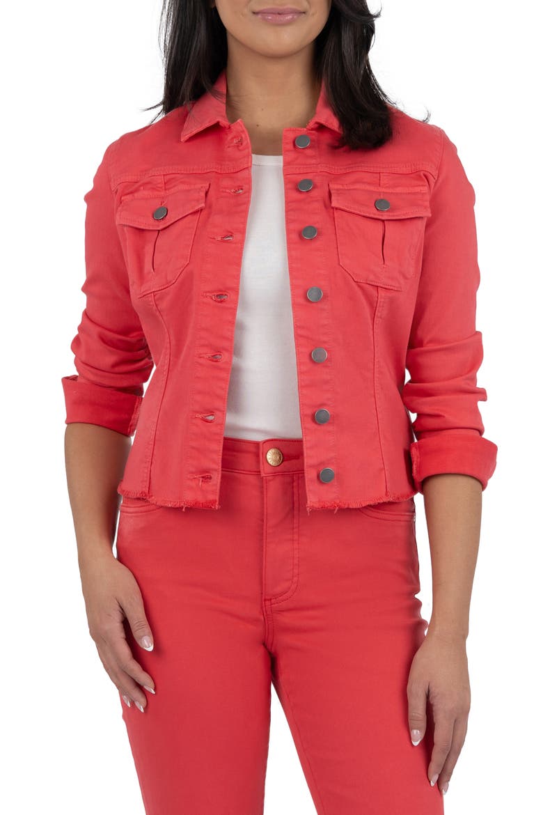 Kara Fray Hem Cotton Blend Trucker Jacket, Main, color, FRASER