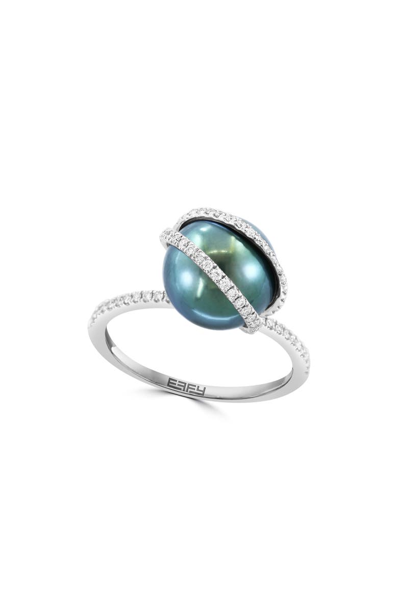 EFFY 14K Gold Diamond & 10mm Black Tahitian Pearl Ring, Main, color,