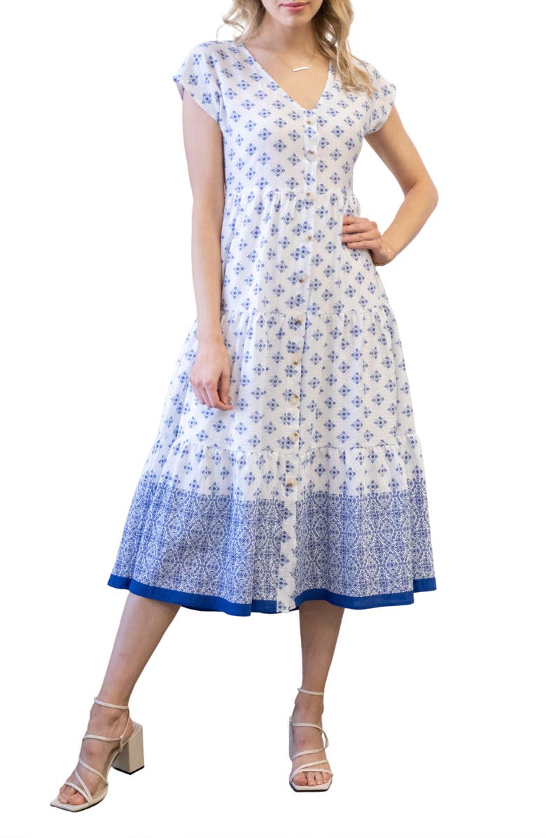 Blu Pepper Geo Print Button-Up Midi Dress, Main, color, Blue