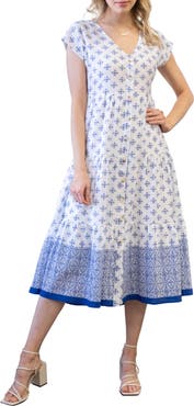 Blu Pepper Geo Print Button-Up Midi Dress