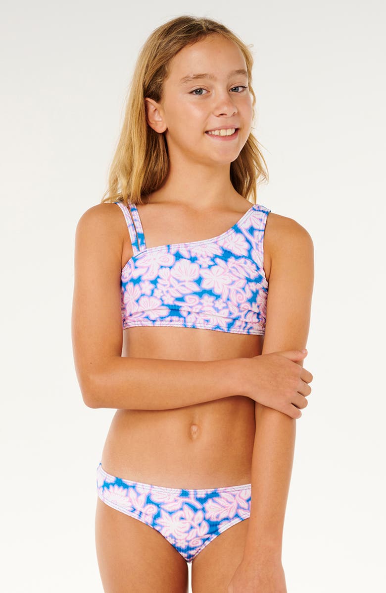 Rip Curl Kids' Sunshine Squad Rib Two-Piece Swimsuit, Main, color, Electric Blue