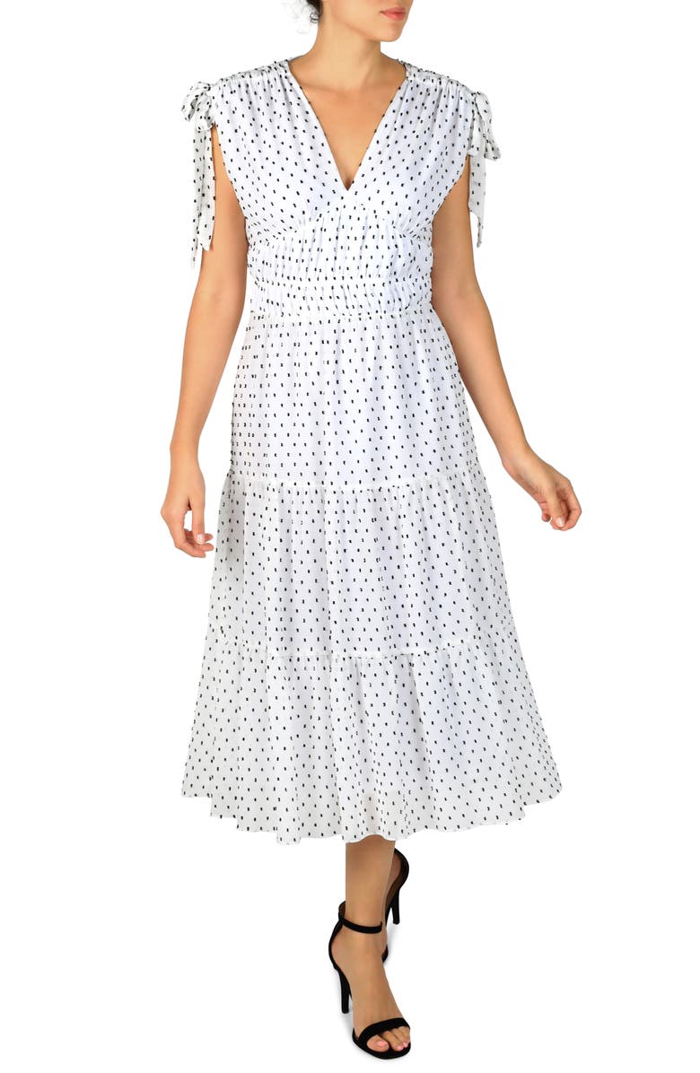 Julia Jordan Clip Dot Ruched Tiered Dress, Main, color,