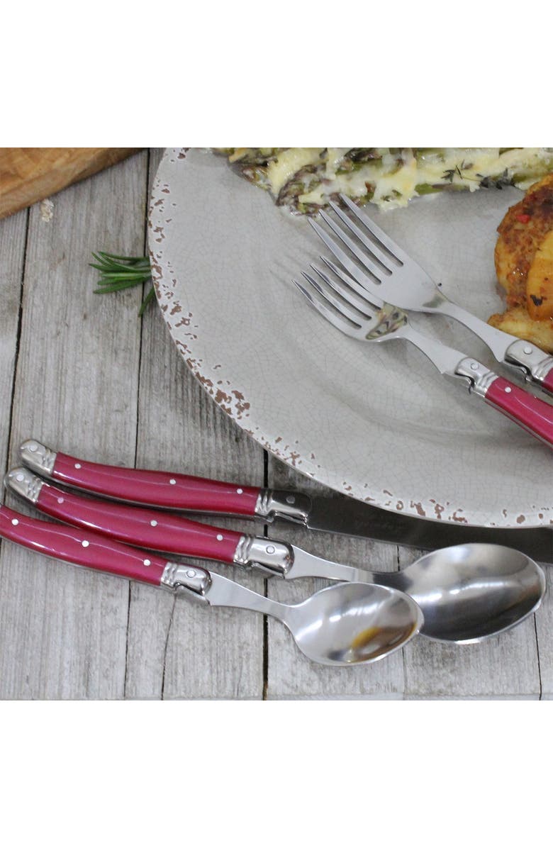 FRENCH HOME Laguiole 20-Piece Stainless Steel Flatware Set - Pearlized Raspberry, Alternate, color, 