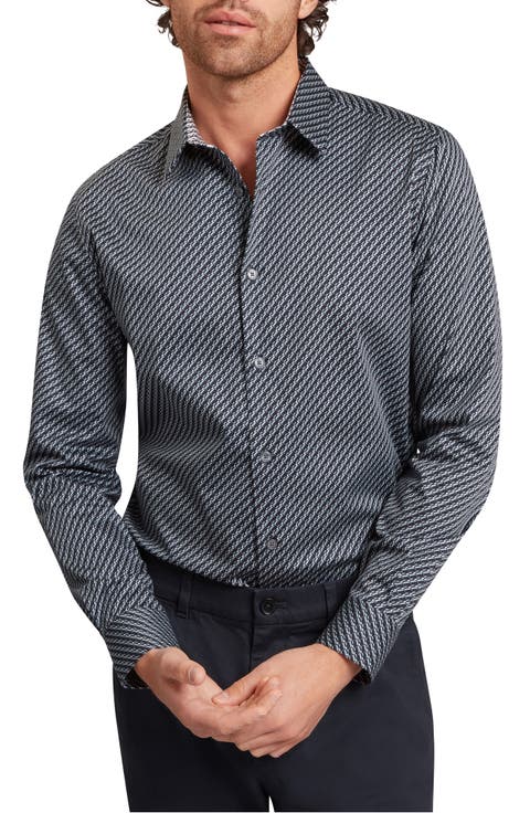 Grelish Slim Fit Geo Print Stretch Cotton Button-Up Shirt