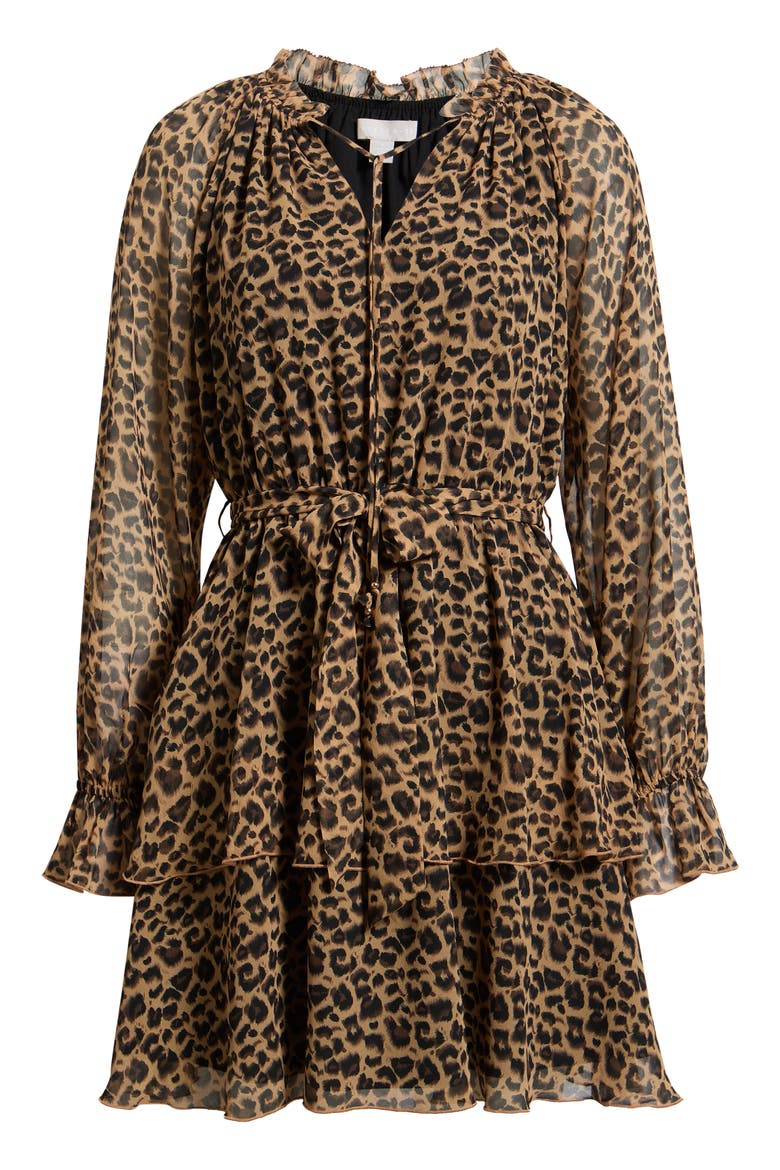 Floral Chiffon Tiered Minidress, Alternate, color, LEOPARD
