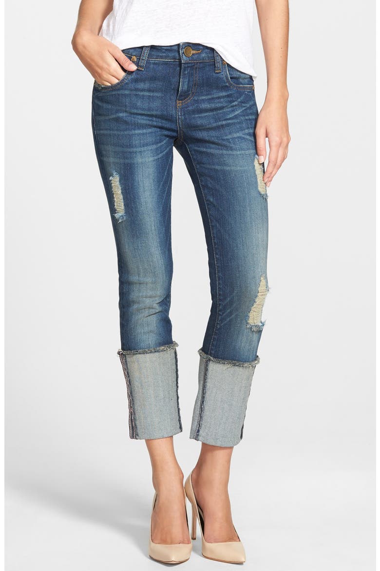 'Cameron' Distressed Rolled Straight Leg Jeans, Main, color, AUDACITY