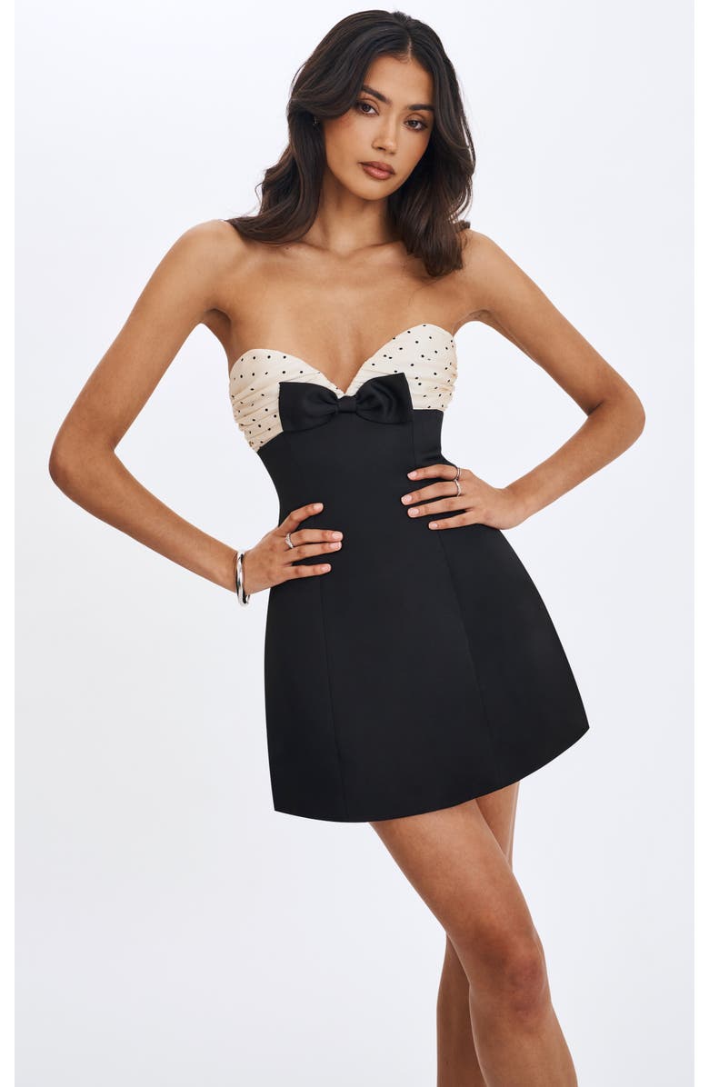 Miss Circle Florrie Polka Dot Sweetheart Mini Dress, Main, color, Black