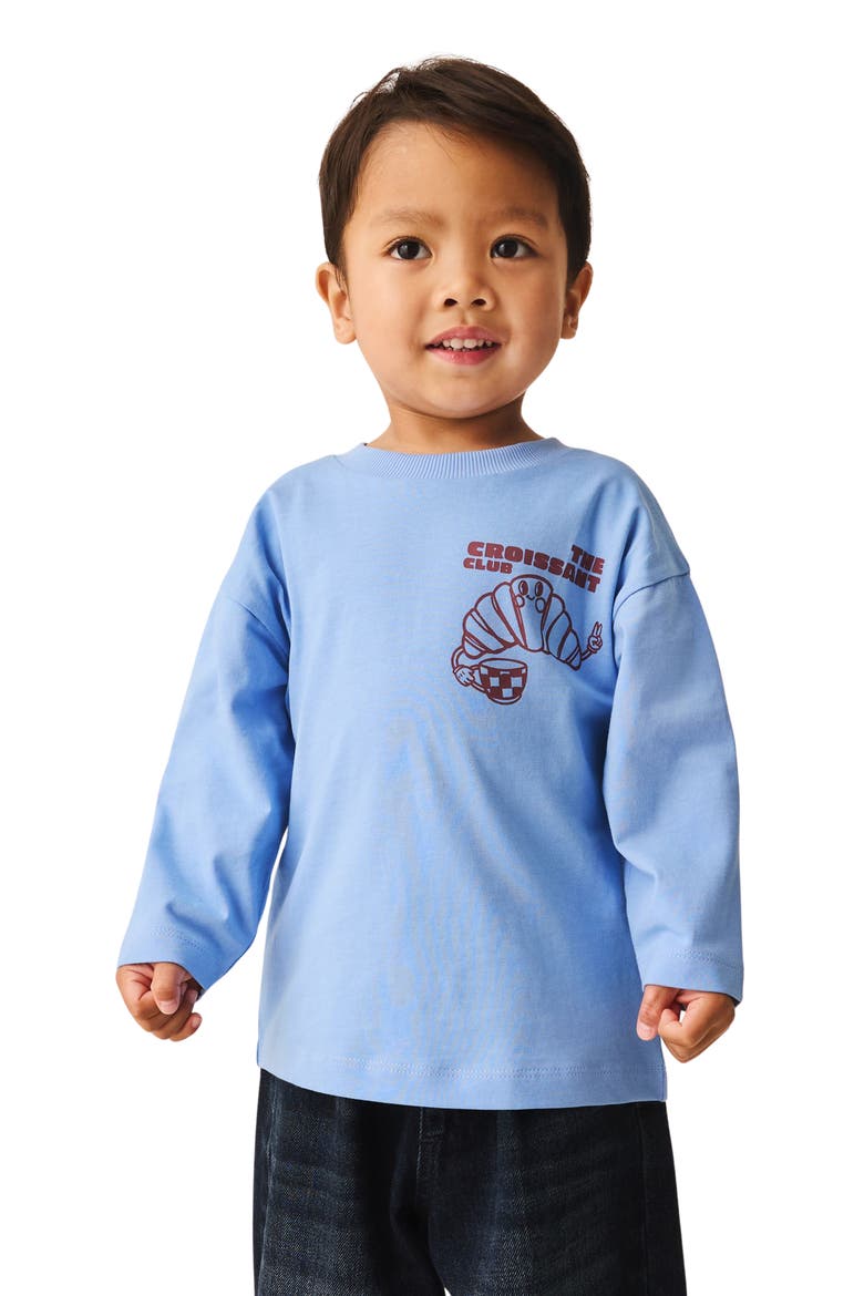 Kids' Croissant Club Long Sleeve Cotton Graphic T-Shirt, Alternate, color, BLUE