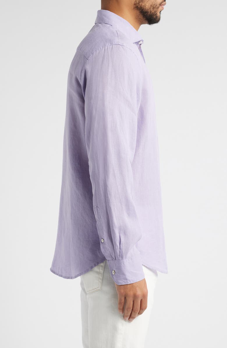 Bugatchi Axel Shaped Fit Linen Button-Up Shirt, Alternate, color, Lilac