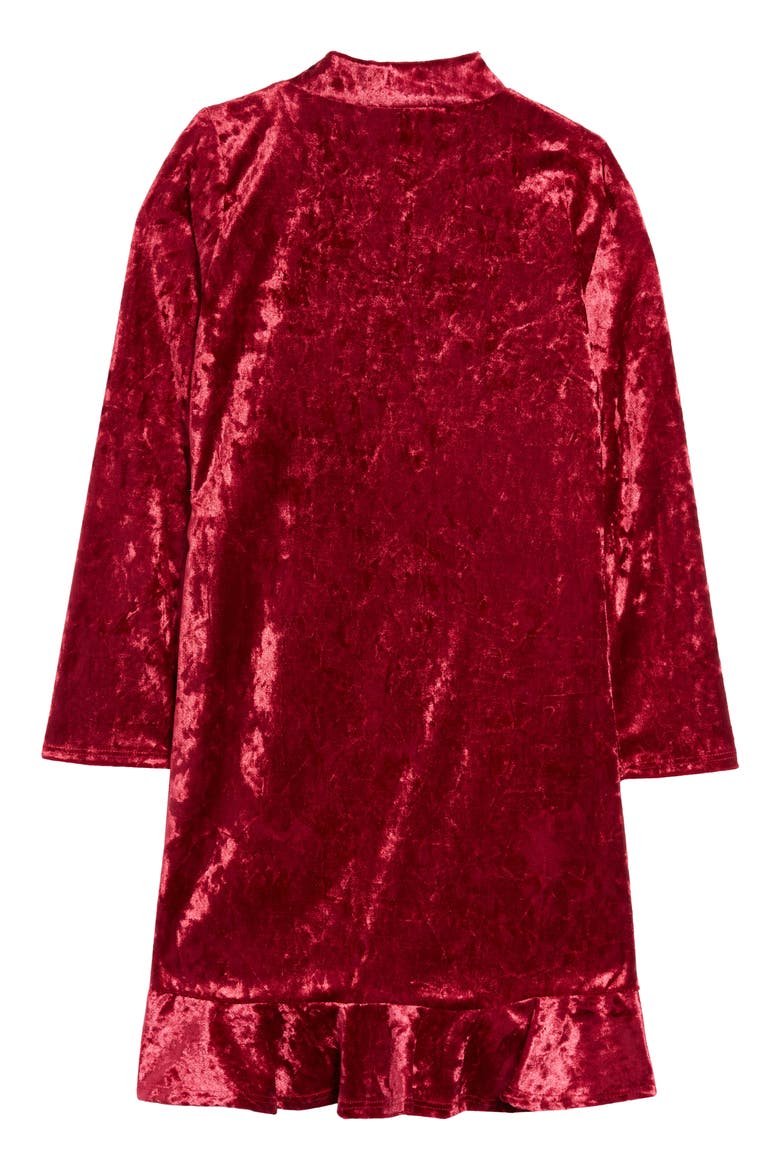 Kids' Mock Neck Crushed Velvet Faux Wrap Dress, Alternate, color, RUBY RED