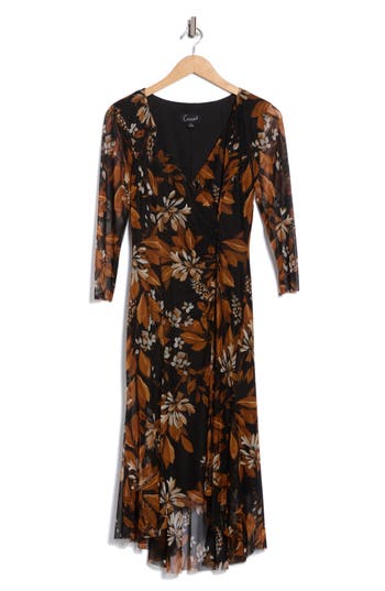 Connected Apparel Mesh Wrap Style Dress In Multi
