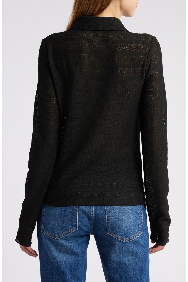 Julia Open Knit Long Sleeve Polo, Alternate, color, BLACK