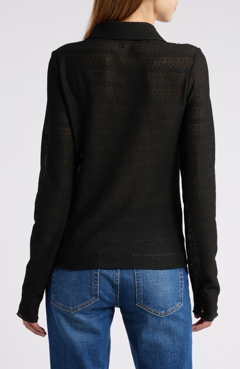 rag & bone Julia Open Knit Long Sleeve Polo, Alternate, color, Black