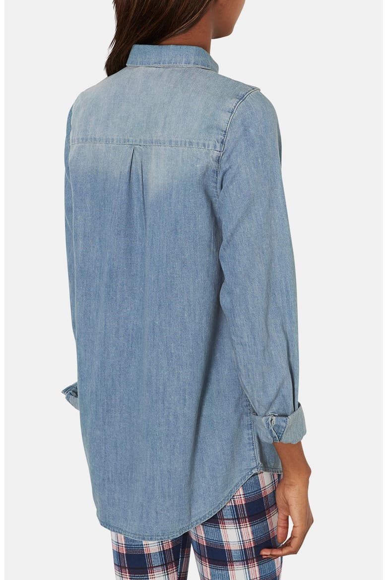 Moto Contrast Patch Denim Shirt, Alternate, color, LIGHT DENIM