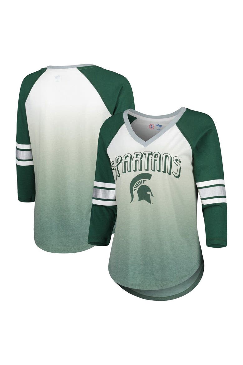 Women's G-III 4Her by Carl Banks White/Green Michigan State Spartans Lead Off Ombre Raglan 3/4-Sleeve V-Neck T-Shirt, Main, color, White