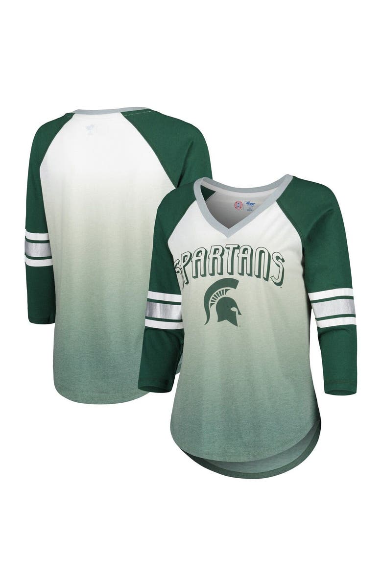 G-III 4HER BY CARL BANKS Women's G-III 4Her by Carl Banks White/Green Michigan State Spartans Lead Off Ombre Raglan 3/4-Sleeve V-Neck T-Shirt, Main, color, 