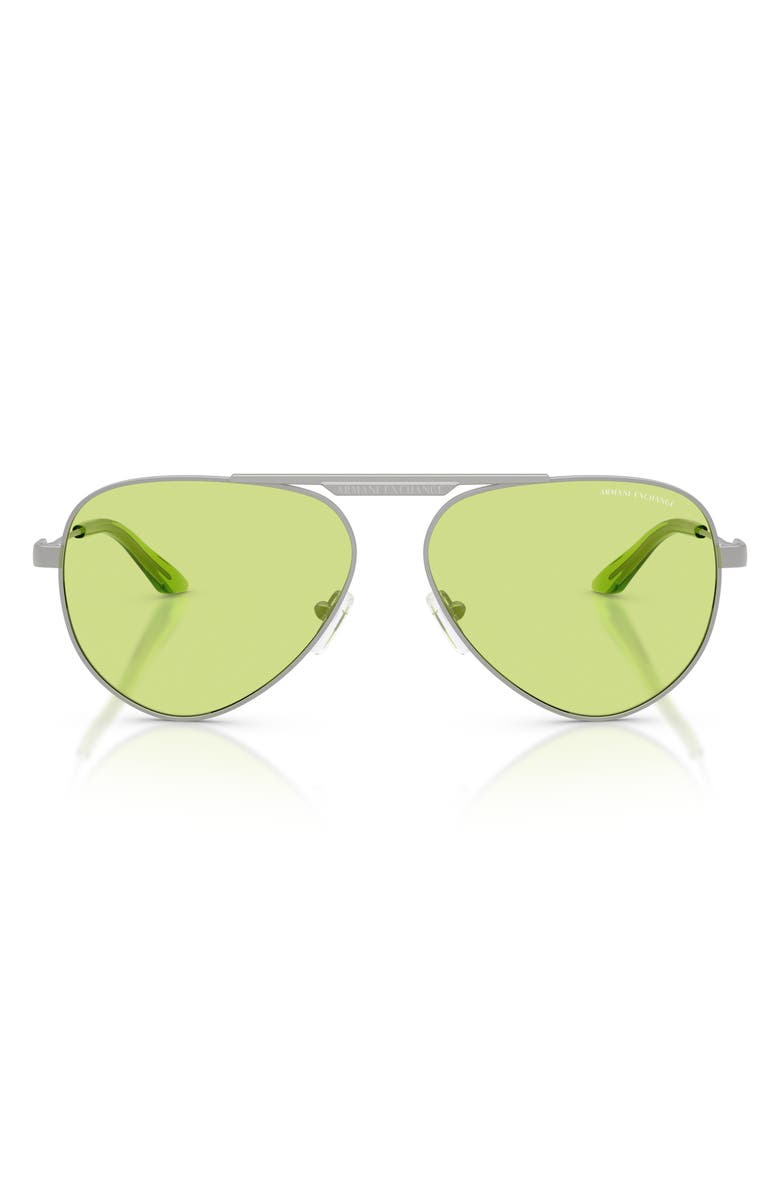 Armani Exchange 58mm Aviator Sunglasses, Main, color, Matte Silver / Green