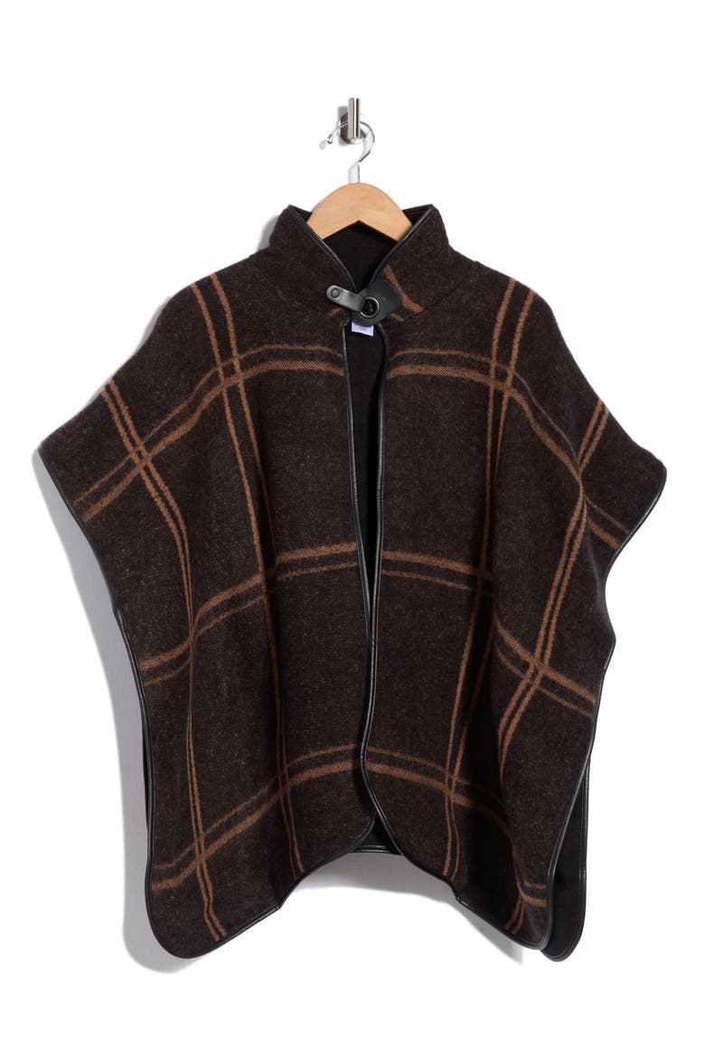 Grid Plaid Ruana Topper, Main, color, BLACK GREY