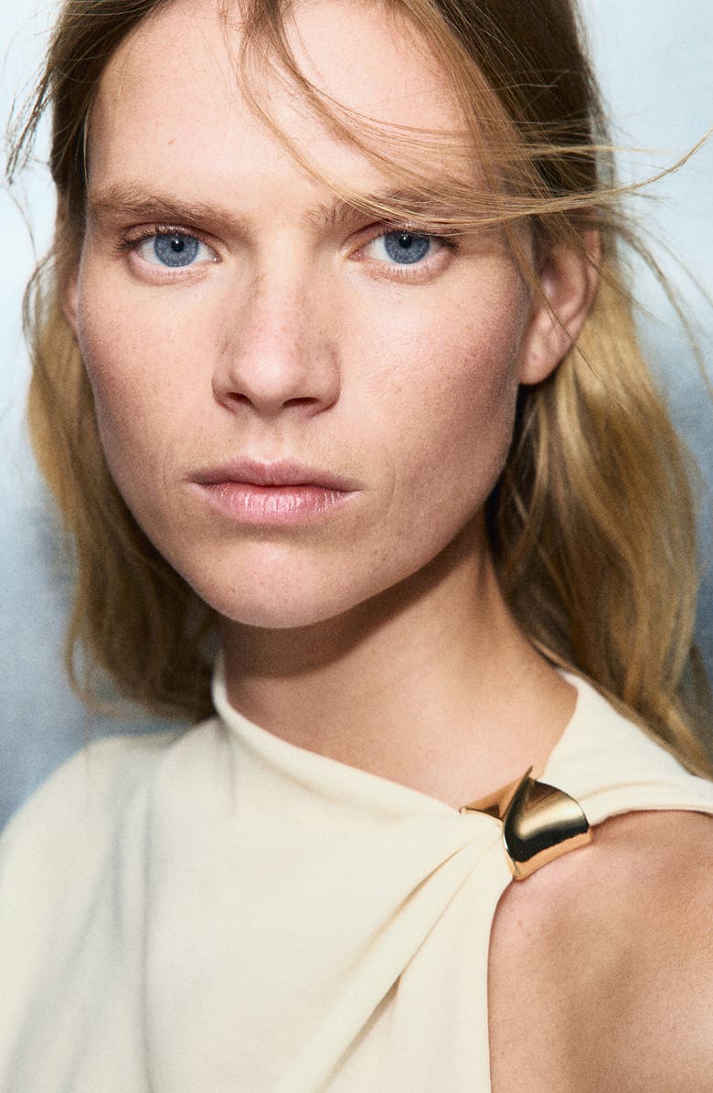 MANGO Ruched Asymmetric Top, Alternate, color, Ecru