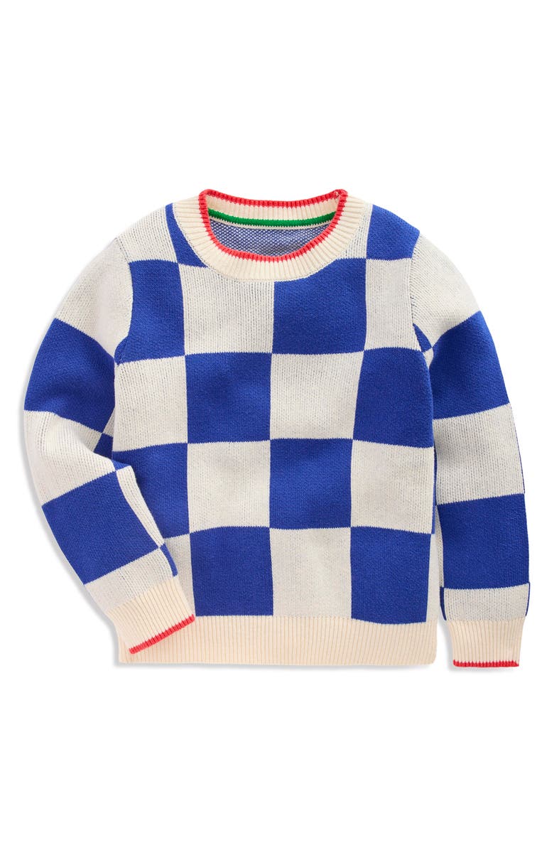 Mini Boden Kids' Check Cotton Sweater, Main, color, Surf The Web Checkboard