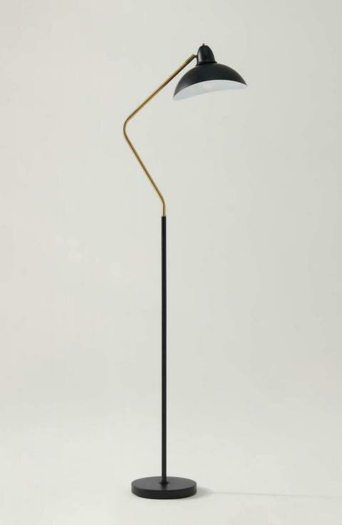 Swoop 69" Industrial Adjustable LED Floor Lamp with Metal Bowl Shade and Gold Accent