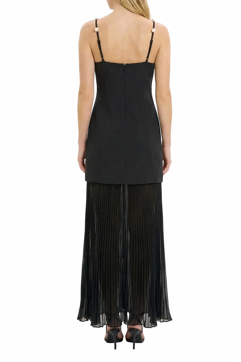 Faux Pearl Strap Mixed Media Gown, Alternate, color, BLACK/ BLACK