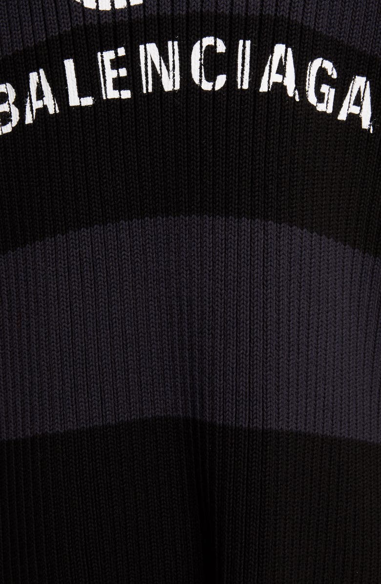 Balenciaga Stripe Logo Oversize Rib Cotton Sweater, Alternate, color, Ink/ Black