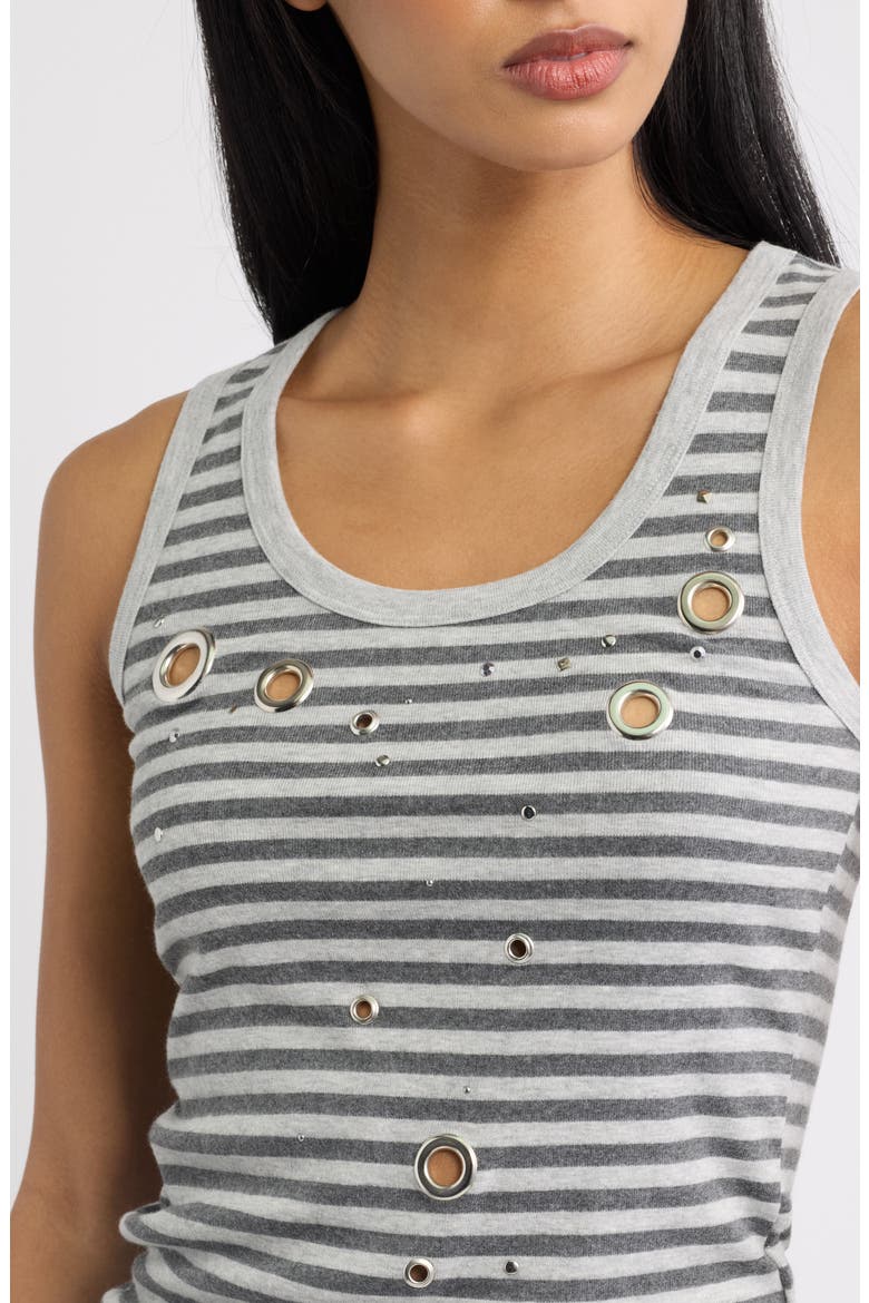 Eyelet Stud Stripe Tank, Alternate, color, GREY