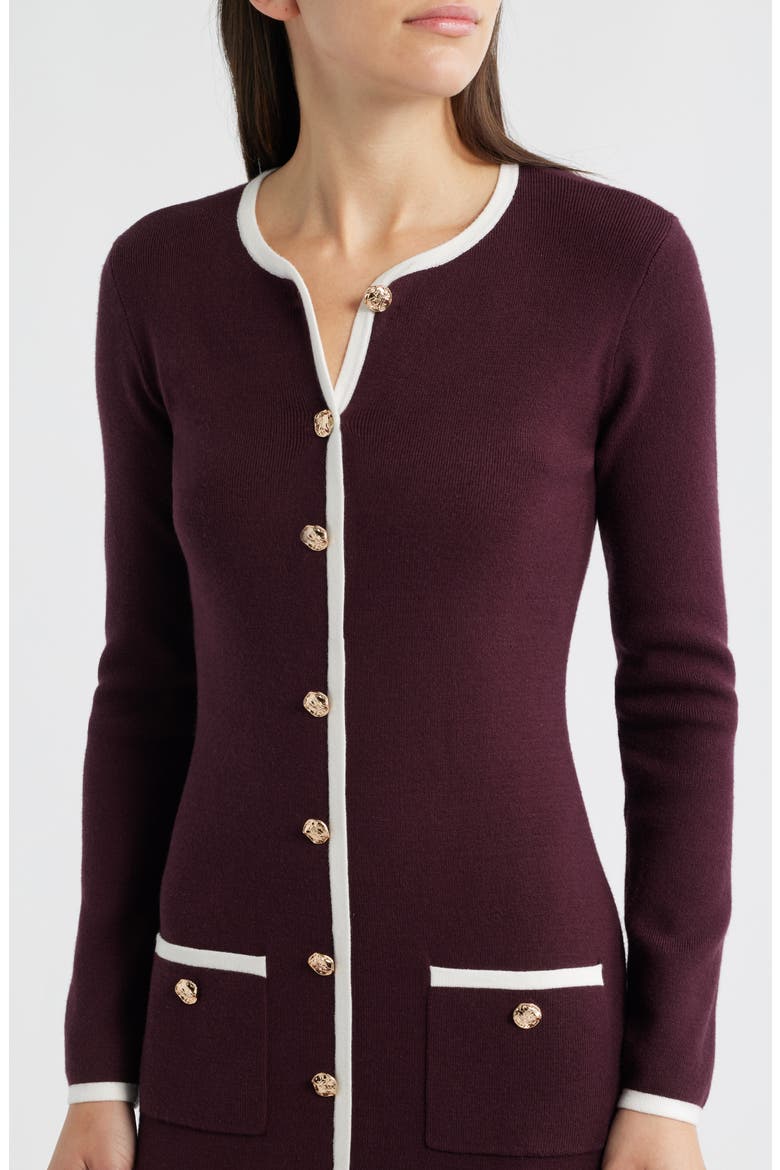 Long Sleeve Knit Midi Dress, Alternate, color, PLUM/ IVORY