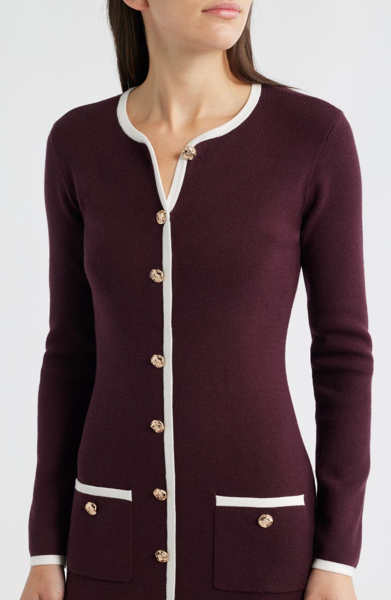 ZOE AND CLAIRE Long Sleeve Knit Midi Dress, Alternate, color, Plum/ Ivory