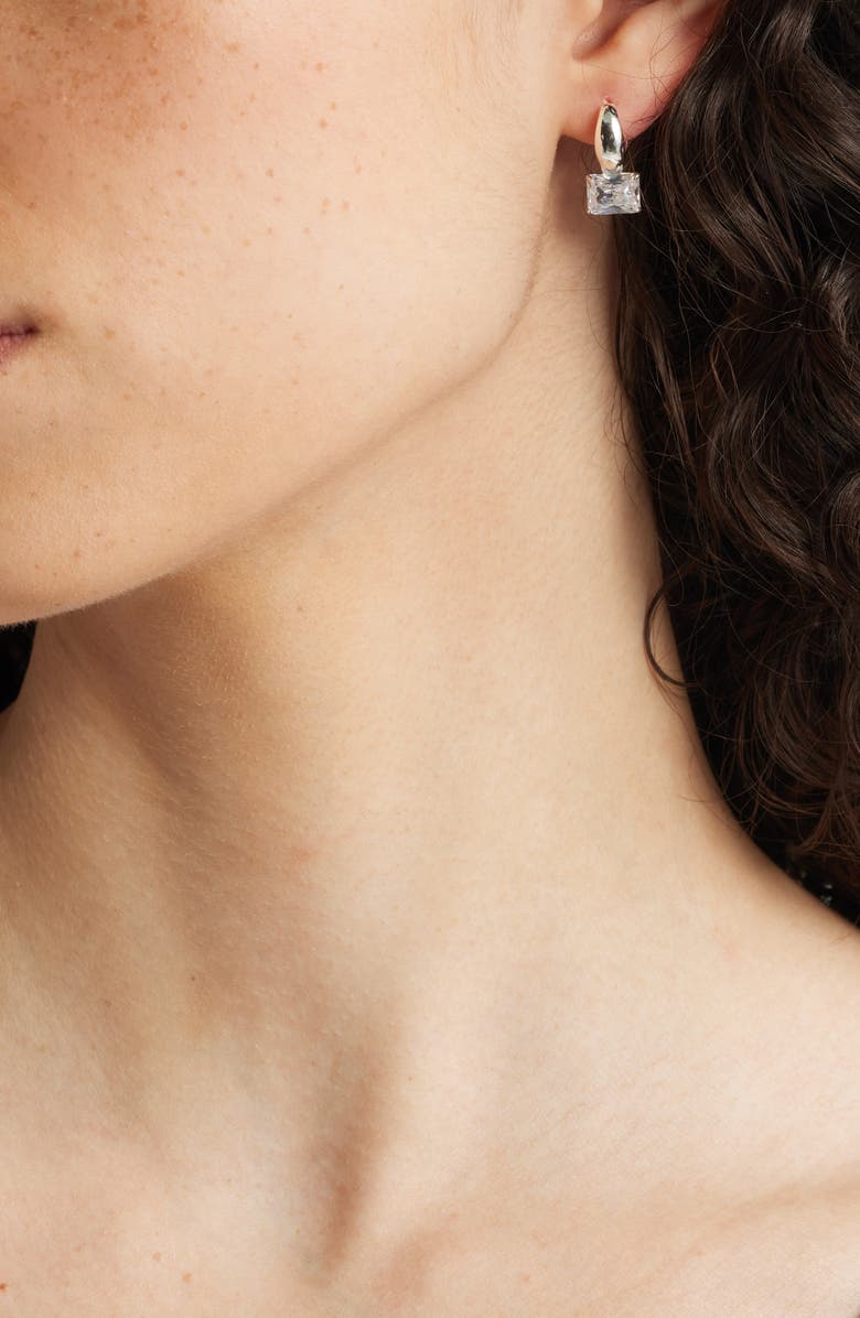 Nordstrom Cubic Zirconia Drop Huggie Earrings, Alternate, color, Clear- Silver