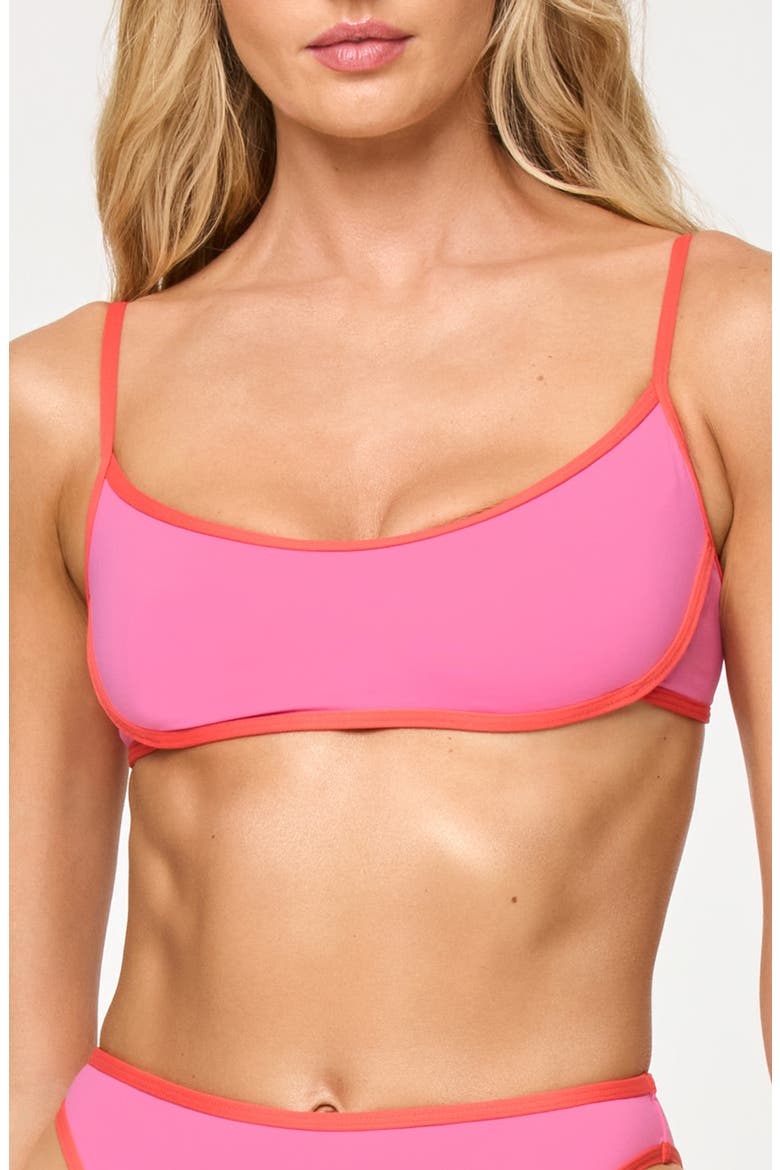 Zella Contrast Trim Bikini Top, Main, color, BUBBLEGUM/ GRAPEFRUIT