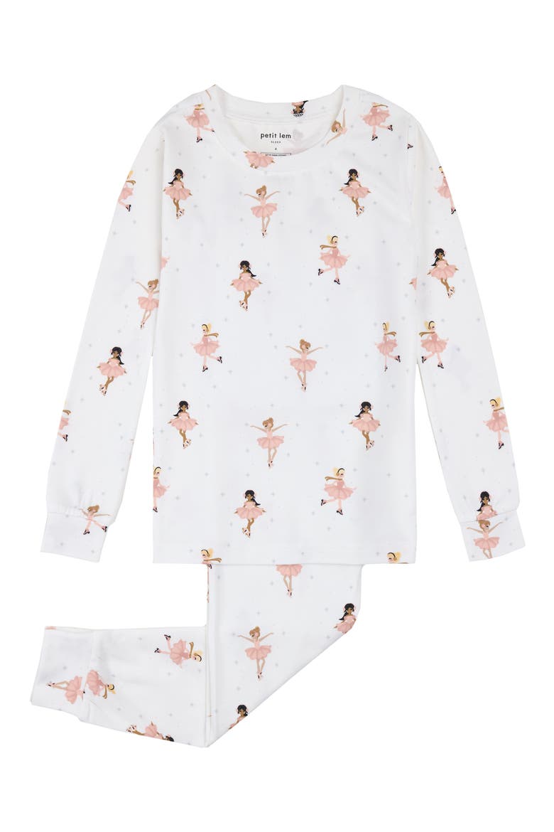 Kids' Print Fitted Stretch Cotton Two-Piece Pajamas, Main, color, OFF WHITE