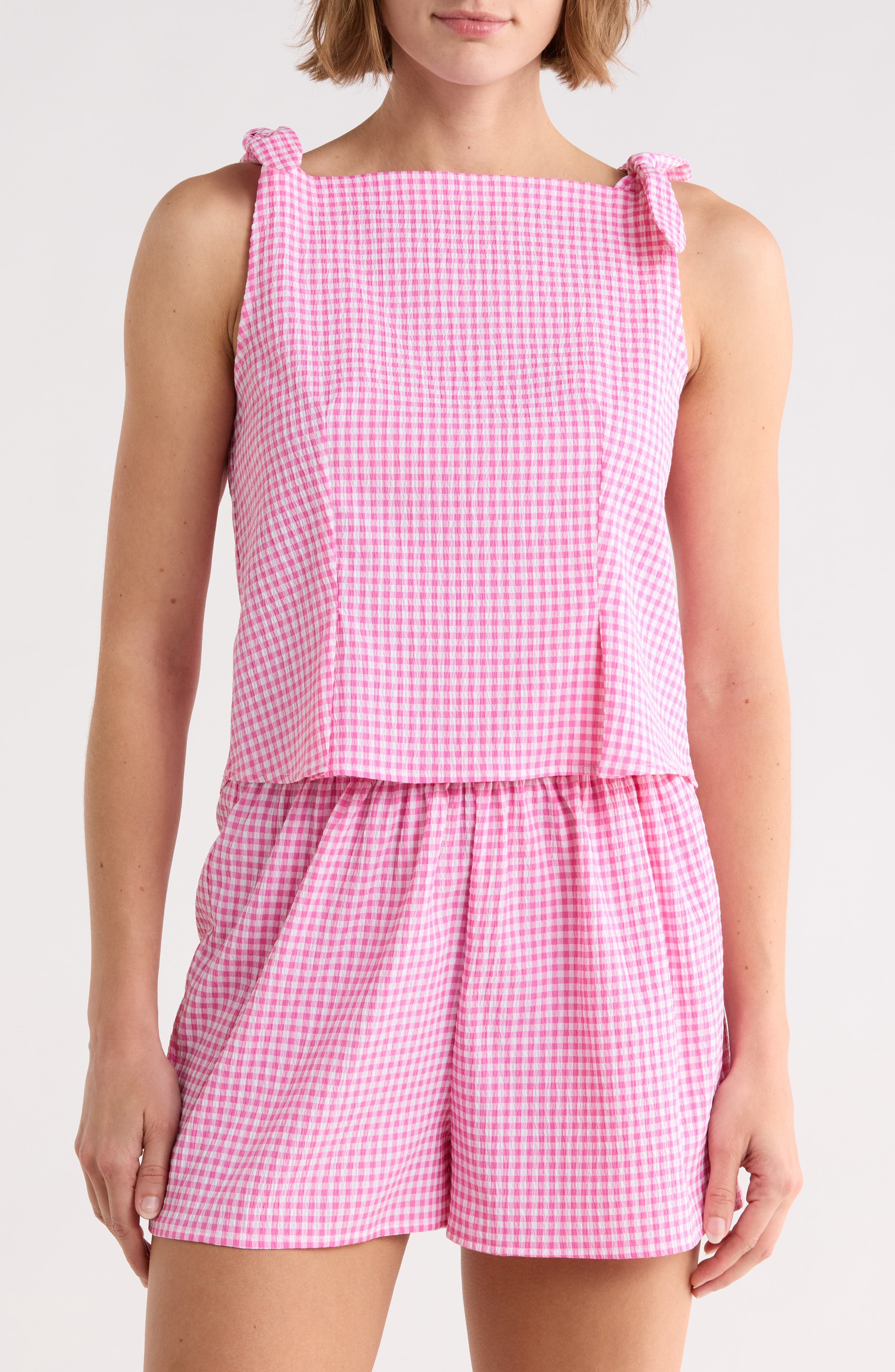 WAYF Gingham Tie Shoulder Tank