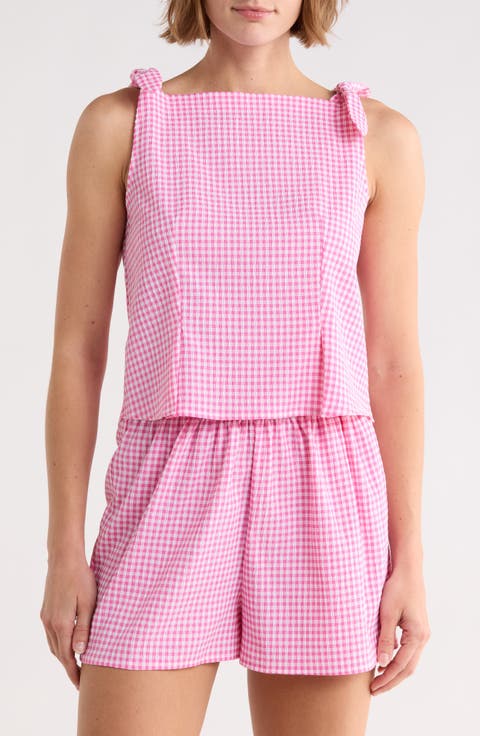 Gingham Tie Shoulder Tank
