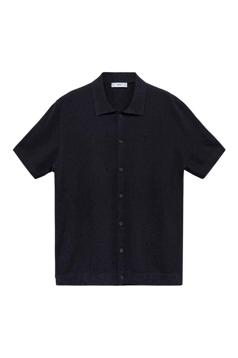 Short Sleeve Rib-Knit Button-Up Shirt, Alternate, color, NAVY